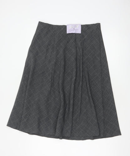 Honor Millburn Women's Grey Check Flare Midi Skirt UK 14 Lined