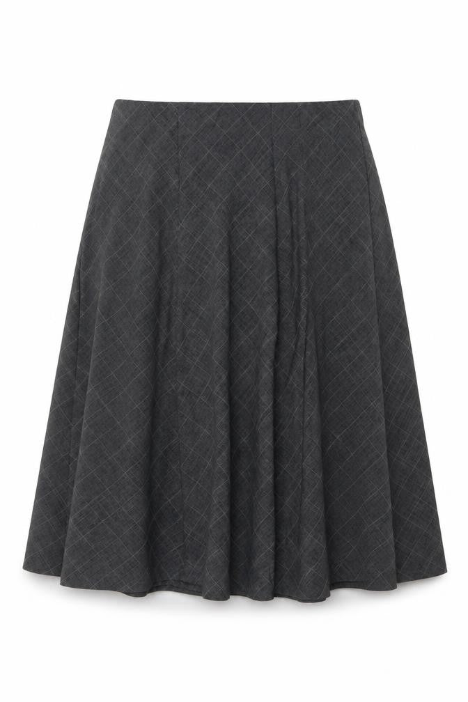 Front view of Honor Millburn Women's Grey Check Flare Midi Skirt UK 14 Lined