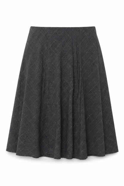 Front view of Honor Millburn Women's Grey Check Flare Midi Skirt UK 14 Lined