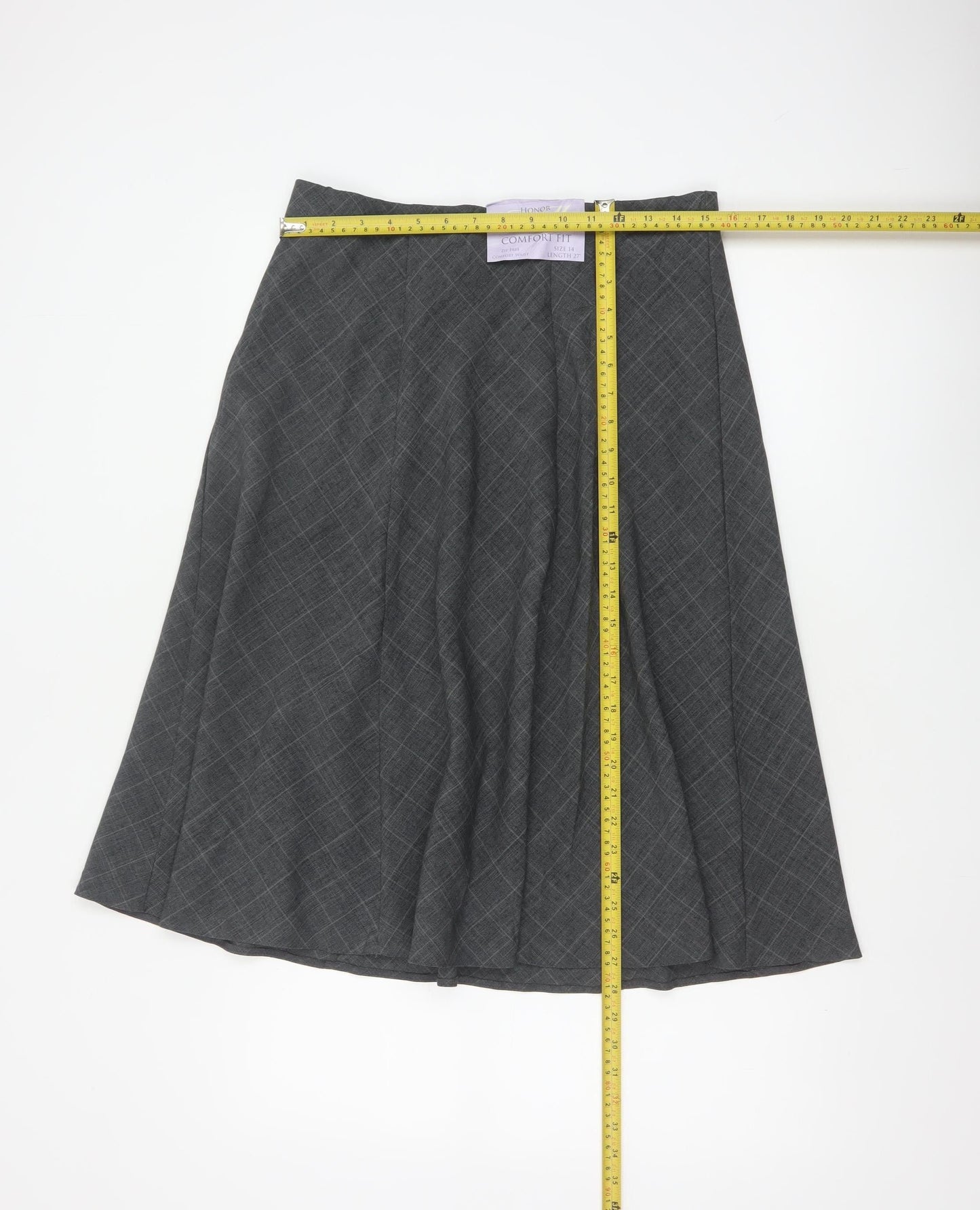 Honor Millburn Women's Grey Check Flare Midi Skirt UK 14 Lined
