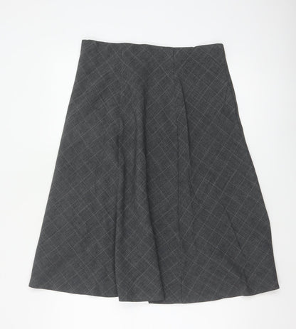 Honor Millburn Women's Grey Check Flare Midi Skirt UK 14 Lined