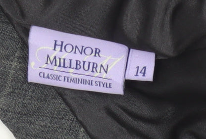 Honor Millburn Women's Grey Check Flare Midi Skirt UK 14 Lined