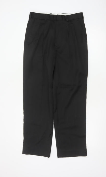 Korres Men Black W31 L39 Wool Blend Pleated Pinstripe Dress Trousers