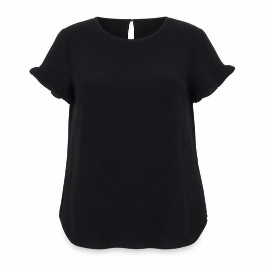 H&M Women Black UK 10 Tunic Blouse High Neck Flutter Sleeve