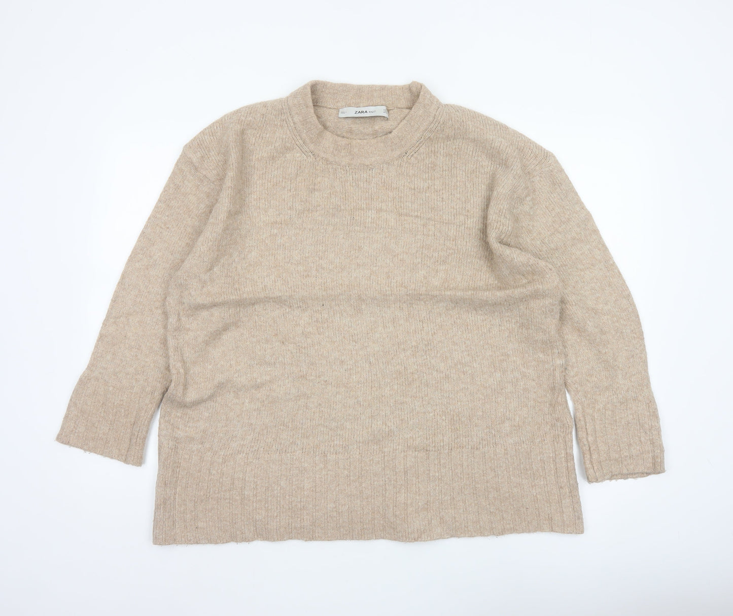 Zara Women Beige M Knit Relaxed Raglan Sleeve Pullover Jumper