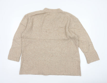 Zara Women Beige M Knit Relaxed Raglan Sleeve Pullover Jumper