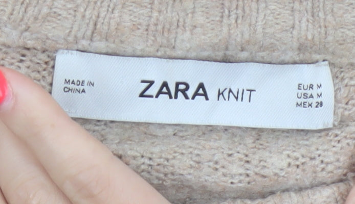 Zara Women Beige M Knit Relaxed Raglan Sleeve Pullover Jumper