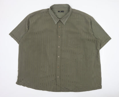 Cotton Traders Men Green 5XL Striped Short Sleeve Button-Up Shirt