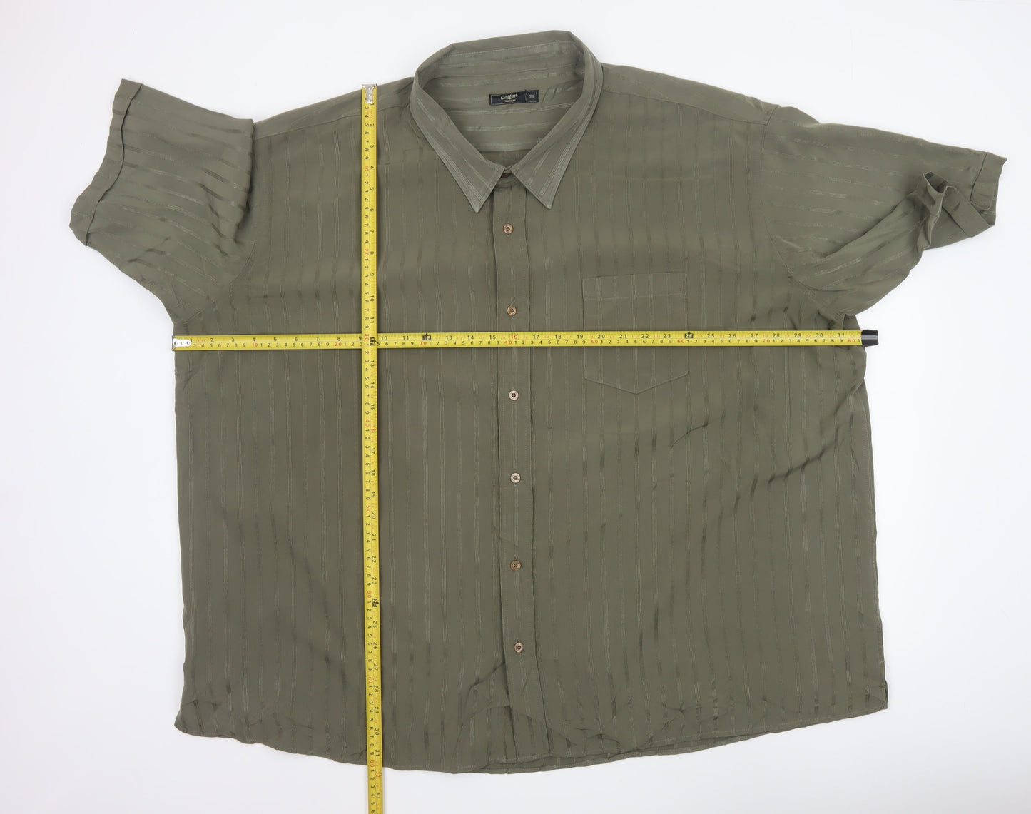 Cotton Traders Men Green 5XL Striped Short Sleeve Button-Up Shirt