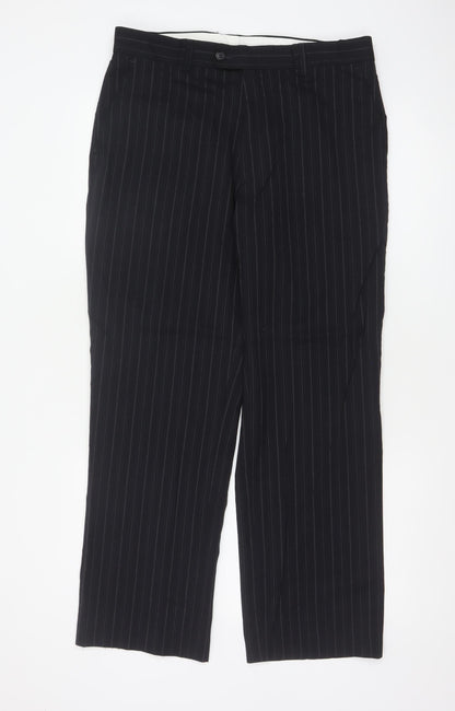 Bhs Mens Navy Pinstripe Wool Blend Dress Trousers 34in 33in Leg