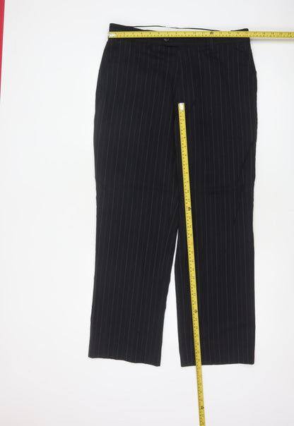 Bhs Mens Navy Pinstripe Wool Blend Dress Trousers 34in 33in Leg