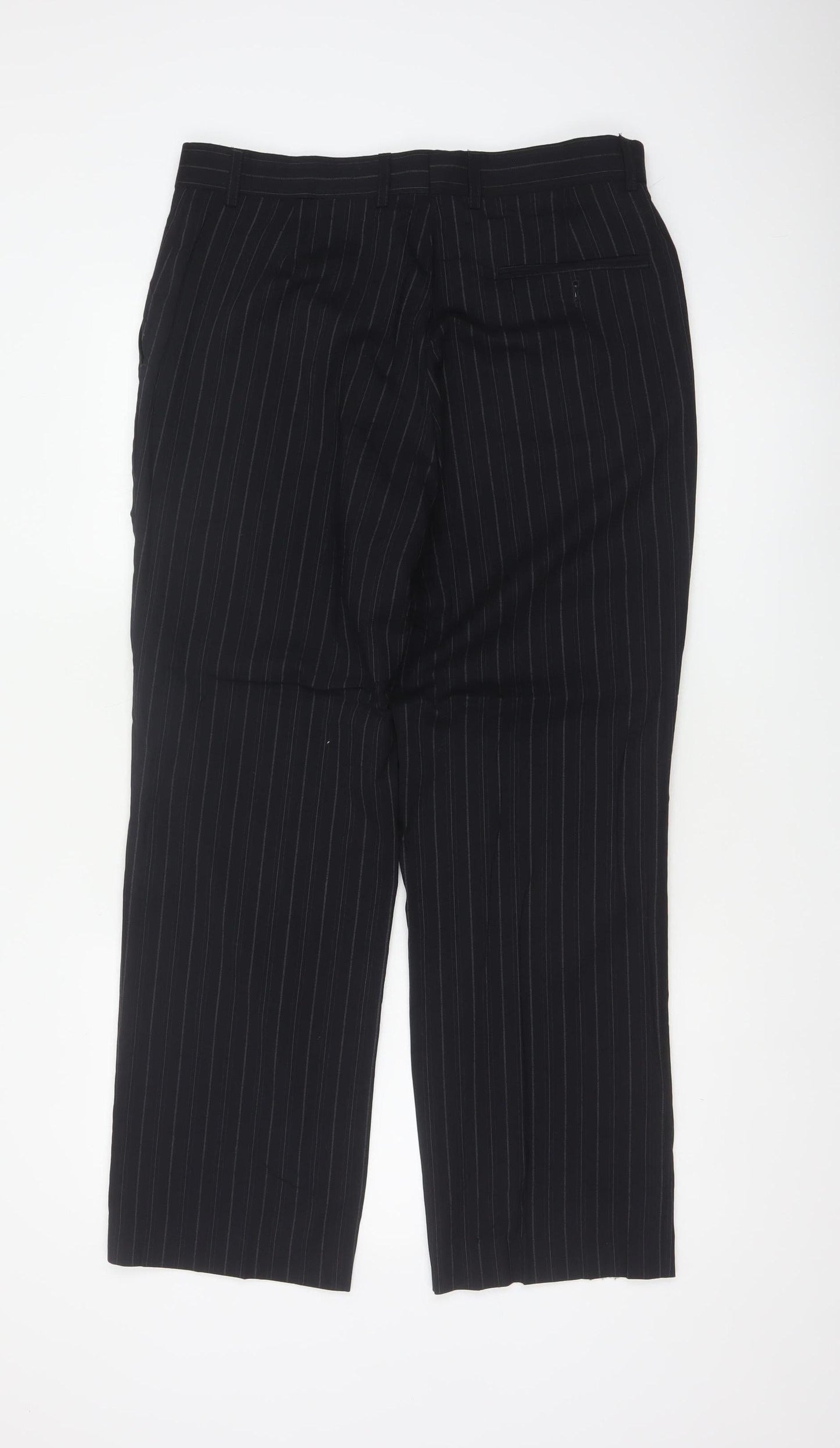 Bhs Mens Navy Pinstripe Wool Blend Dress Trousers 34in 33in Leg