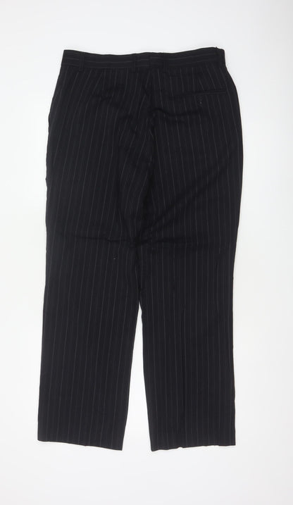 Bhs Mens Navy Pinstripe Wool Blend Dress Trousers 34in 33in Leg