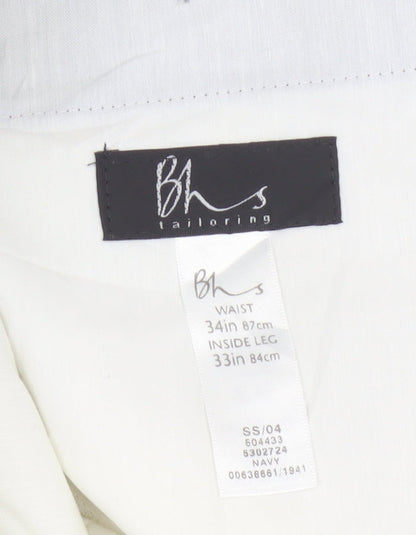 Bhs Mens Navy Pinstripe Wool Blend Dress Trousers 34in 33in Leg