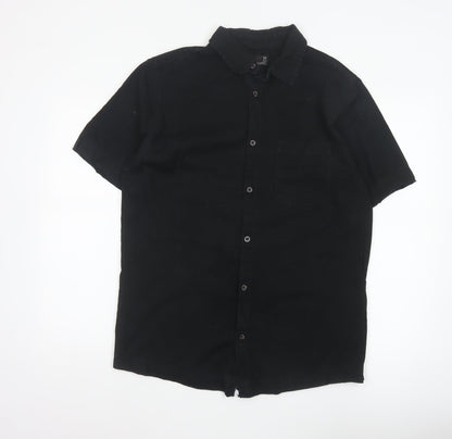 Next SP Men's Black M Short Sleeve Cotton Button-Up Pocket Shirt
