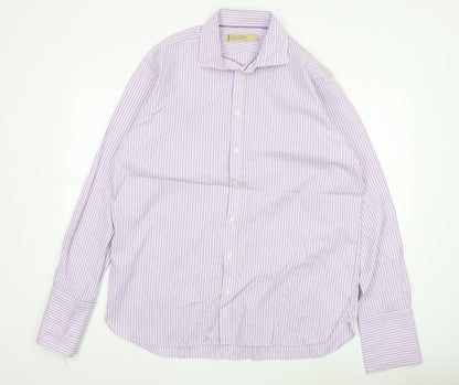Marks and Spencer Men Purple 17in 43cm Cotton Striped Formal Shirt
