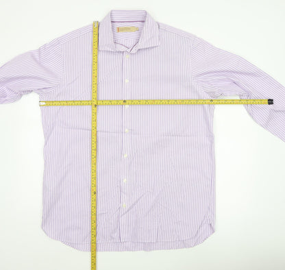 Marks and Spencer Men Purple 17in 43cm Cotton Striped Formal Shirt