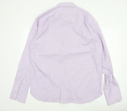 Marks and Spencer Men Purple 17in 43cm Cotton Striped Formal Shirt