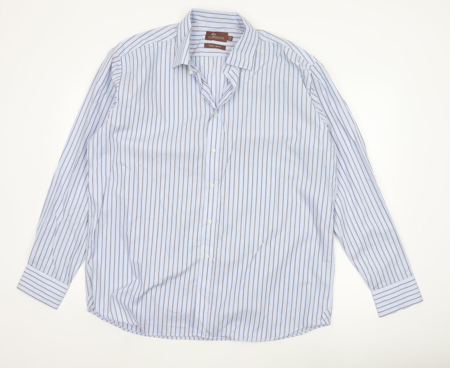 Marks & Spencer Collezione Mens Blue Stripe 17.5in Cotton Dress Shirt