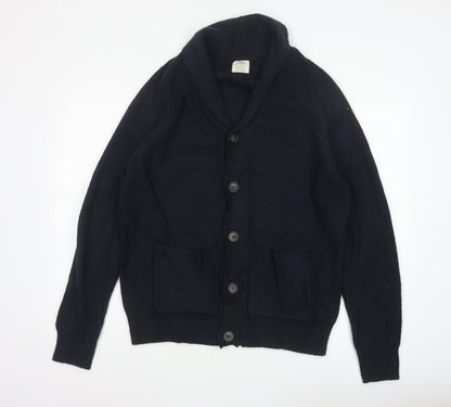 Marks and Spencer Men Blue L Chunky Knit Button Cardigan Pockets