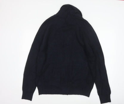 Marks and Spencer Men Blue L Chunky Knit Button Cardigan Pockets