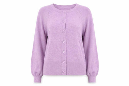Front view of Linea Women Purple M Button Front Balloon Sleeve Knit Cardigan