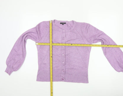 Linea Women Purple M Button Front Balloon Sleeve Knit Cardigan