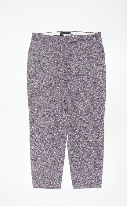 Marks & Spencer Women Purple Geometric Print Tapered Trousers UK 12