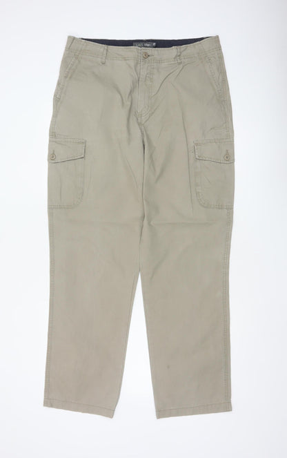 Marks and Spencer Men's Beige 36W 33L Cotton Cargo Trousers Straight