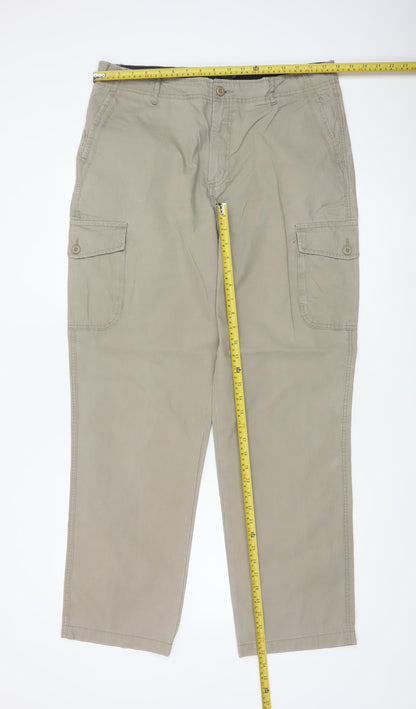 Marks and Spencer Men's Beige 36W 33L Cotton Cargo Trousers Straight