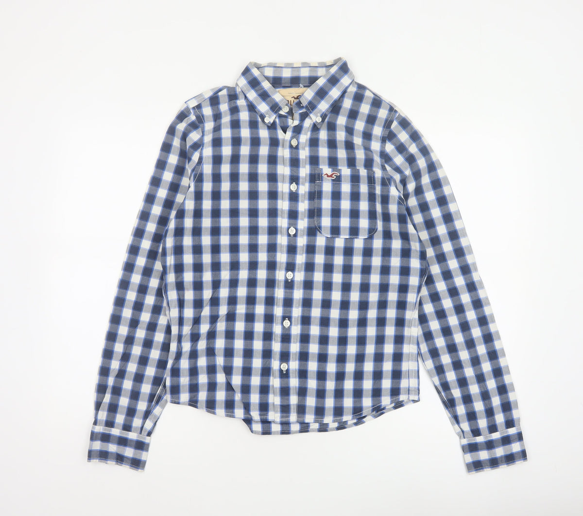 Hollister Teens Blue Check S Button-Up Long Sleeve Shirt