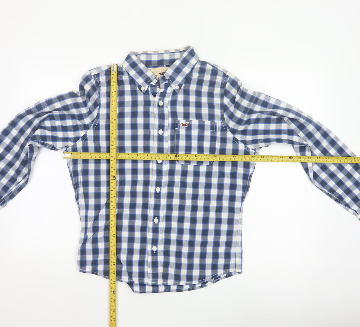 Hollister Teens Blue Check S Button-Up Long Sleeve Shirt