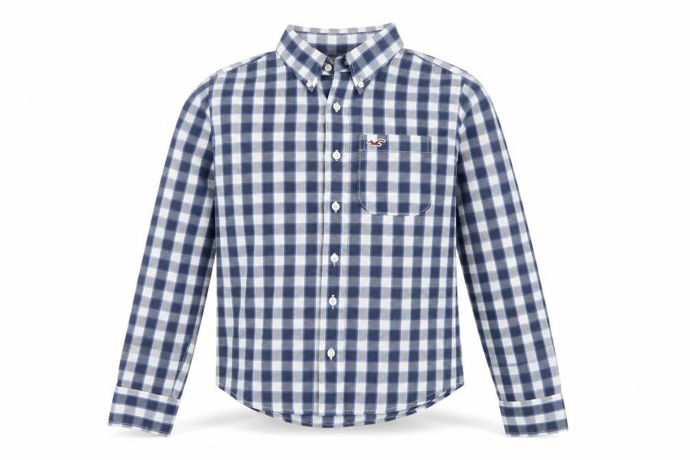 Hollister Teens Blue Check S Button-Up Long Sleeve Shirt