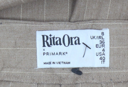 Rita Ora x Primark Women Beige Pinstripe Tailored Trousers UK 8