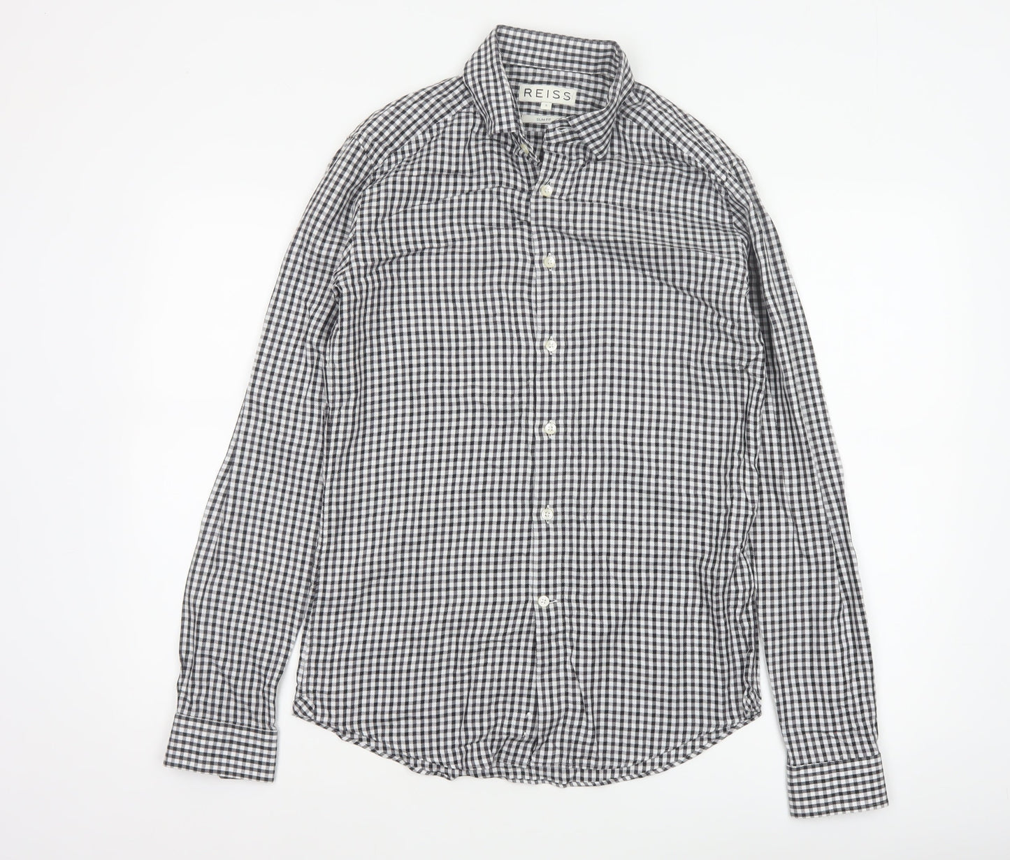 Reiss Men’s Black White Check Slim Fit Cotton Button-Down Shirt S