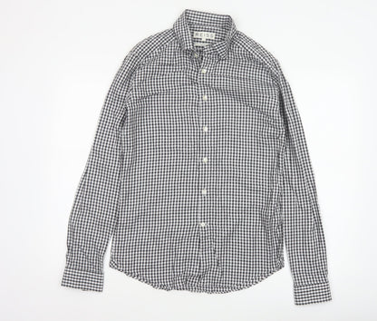 Reiss Men’s Black White Check Slim Fit Cotton Button-Down Shirt S