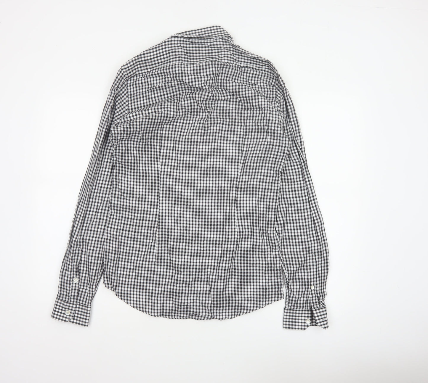Reiss Men’s Black White Check Slim Fit Cotton Button-Down Shirt S