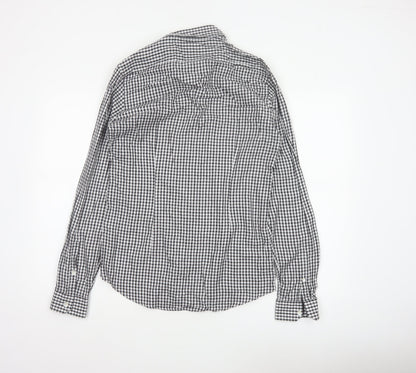 Reiss Men’s Black White Check Slim Fit Cotton Button-Down Shirt S