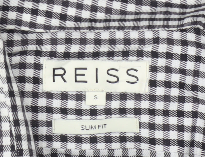 Reiss Men’s Black White Check Slim Fit Cotton Button-Down Shirt S
