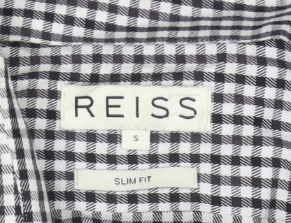 Reiss Men’s Black White Check Slim Fit Cotton Button-Down Shirt S