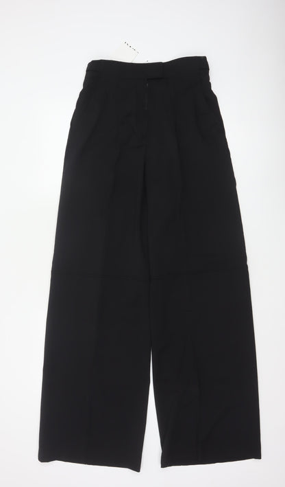 Zara Women Black XS High Rise Wide-Leg Wool Blend Trousers