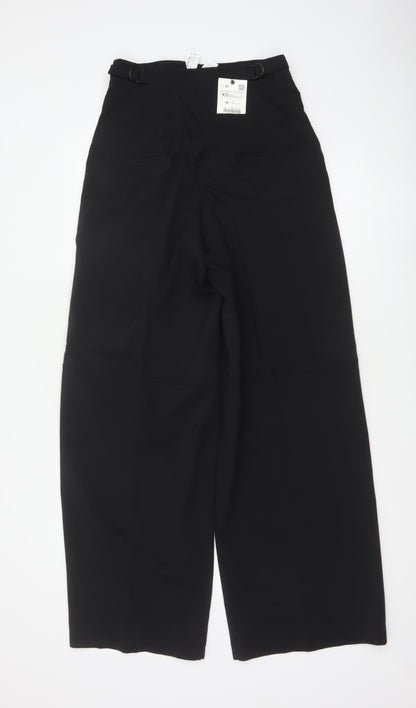 Zara Women Black XS High Rise Wide-Leg Wool Blend Trousers