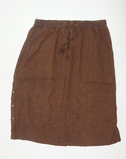 Poetry Women’s Brown UK 22 Linen Blend Midi Straight Skirt Drawstring