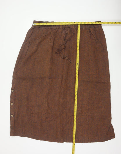 Poetry Women’s Brown UK 22 Linen Blend Midi Straight Skirt Drawstring
