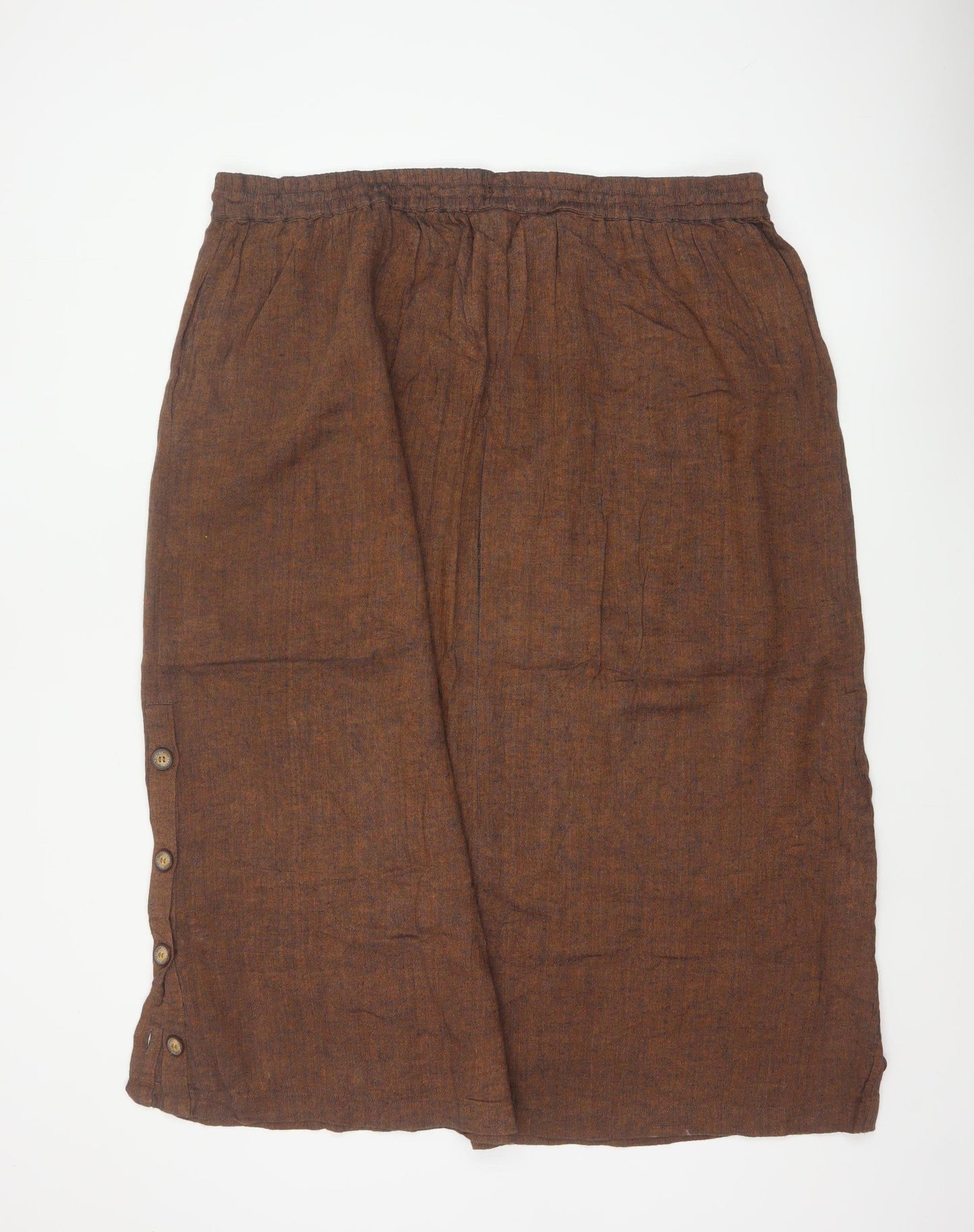 Poetry Women’s Brown UK 22 Linen Blend Midi Straight Skirt Drawstring