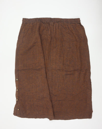 Poetry Women’s Brown UK 22 Linen Blend Midi Straight Skirt Drawstring