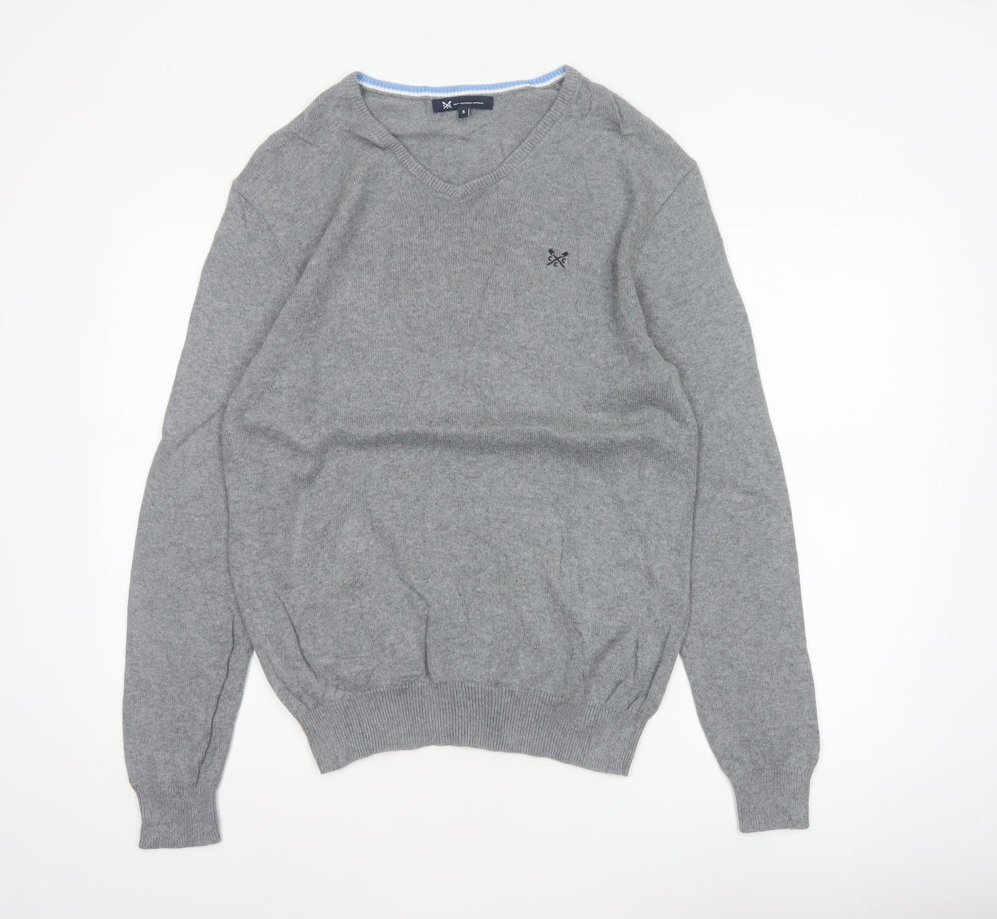 Crew Clothing Company Men’s Grey S V-Neck Cotton Cashmere Pullover Jumper