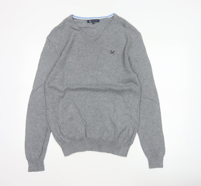 Crew Clothing Company Men’s Grey S V-Neck Cotton Cashmere Pullover Jumper
