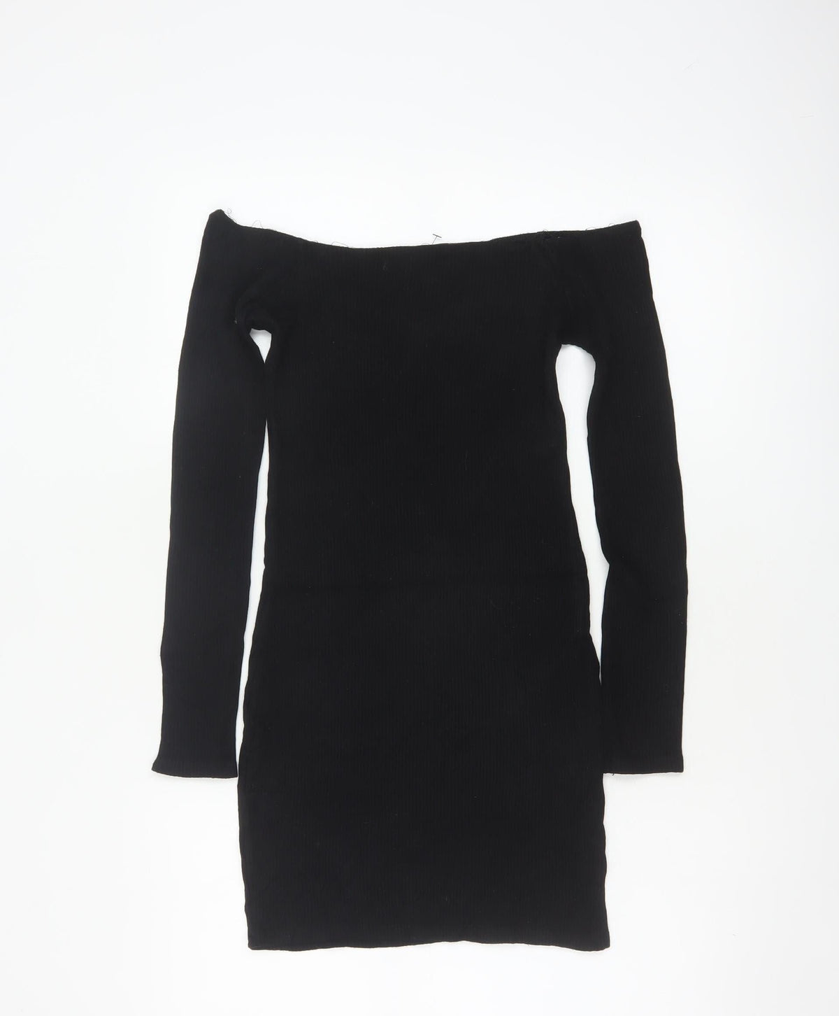 Pull&Bear Women Black M Off Shoulder Rib Knit Slim Jumper Dress