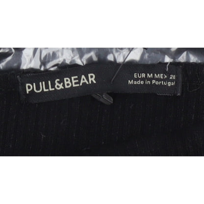 Pull&Bear Women Black M Off Shoulder Rib Knit Slim Jumper Dress
